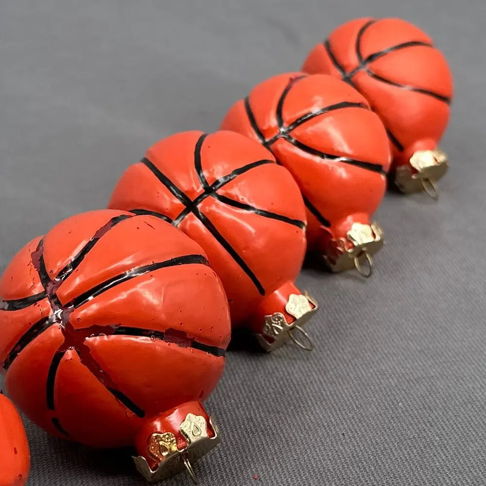 VTG Glass Basketball Christmas Ornaments Set 7 Sporty Athlete Team Player Y2K
